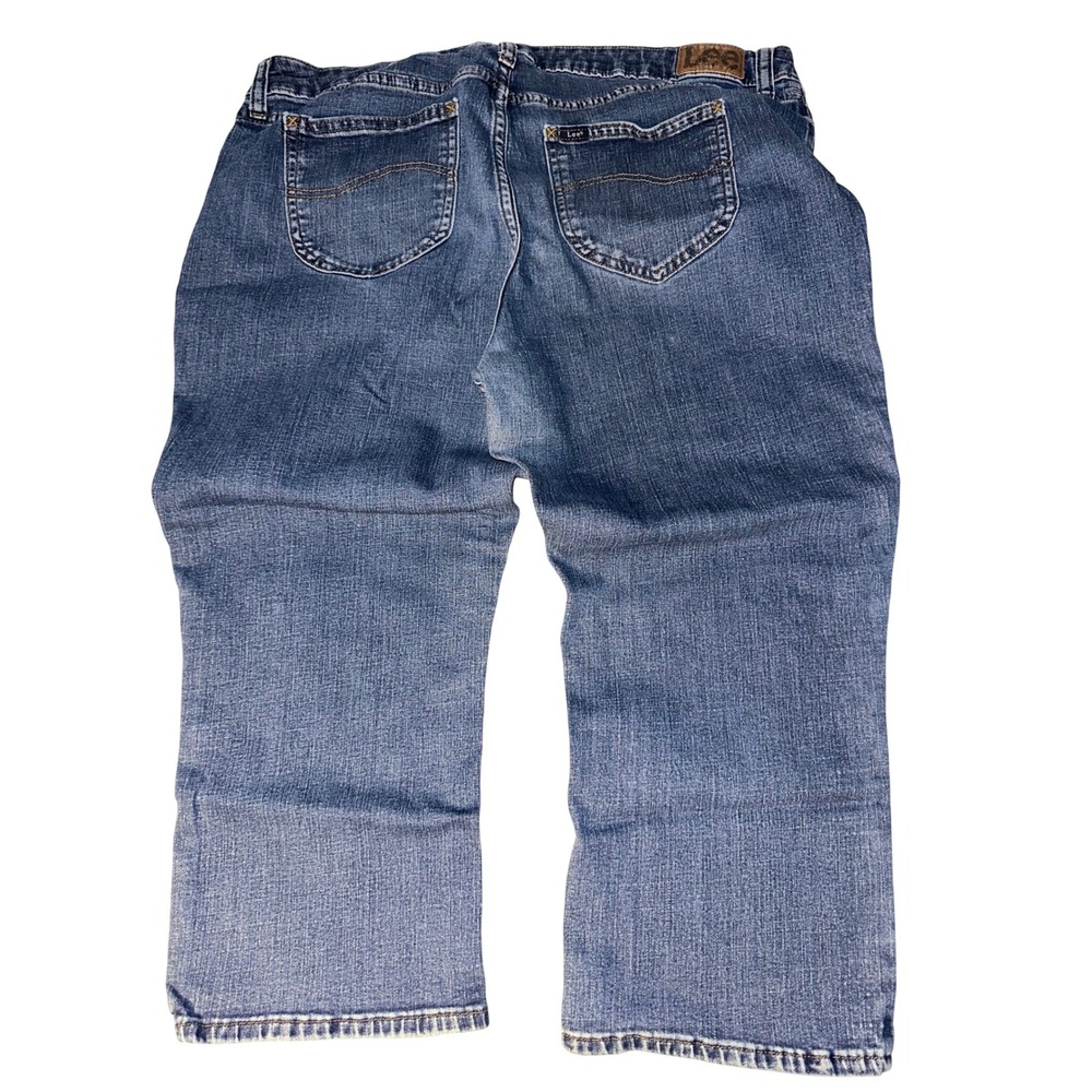 Lee Womens Medium Wash Denim Capri Jeans Straight Leg Cropped Blue Size 16W